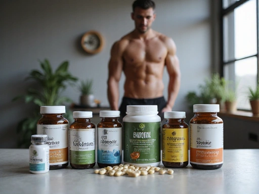 Men's natural supplements collection showcasing premium wellness products for male health