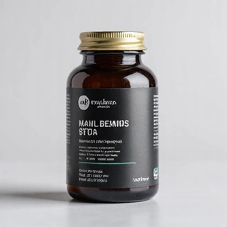 Natural vitamins supplement bottle for men's energy on neutral background